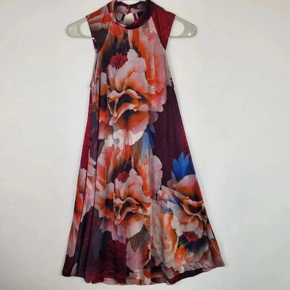 Free People New Romantics Floral Print Boho Sleeveless Dress High Neck Sz Small - Picture 2 of 15